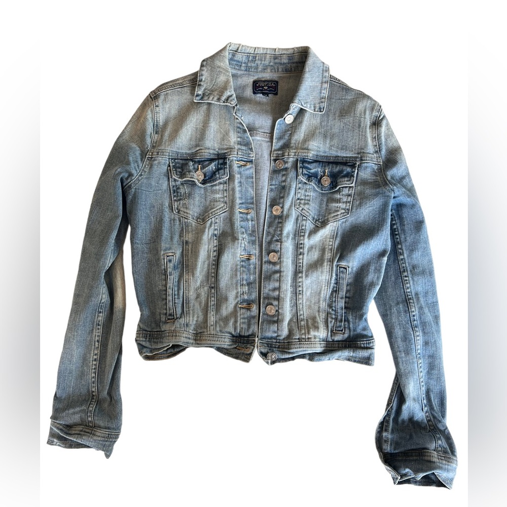 Just USA crop jean jacket faded in all the right places.